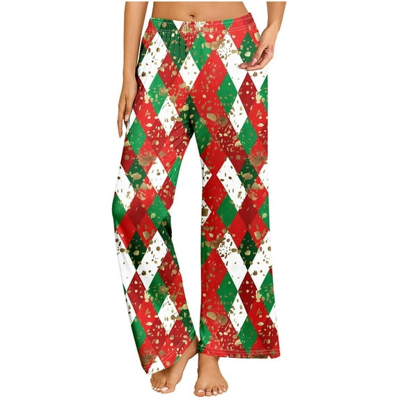 Xuniizn Pajamas Pants for Women, Plus Size Elastic Christmas Plaid Loungewear Pants, Holiday Cozy Casual Pajamas