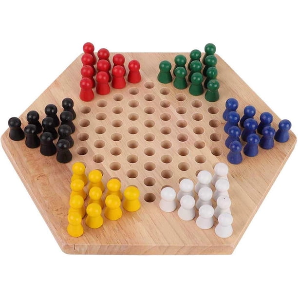 Wooden Checkers, Colorful Indoor/Outdoor Checkers Set for Kids Educational Board Game Chinese Checkers Classic Halma Chinese Checkers Strategy Family