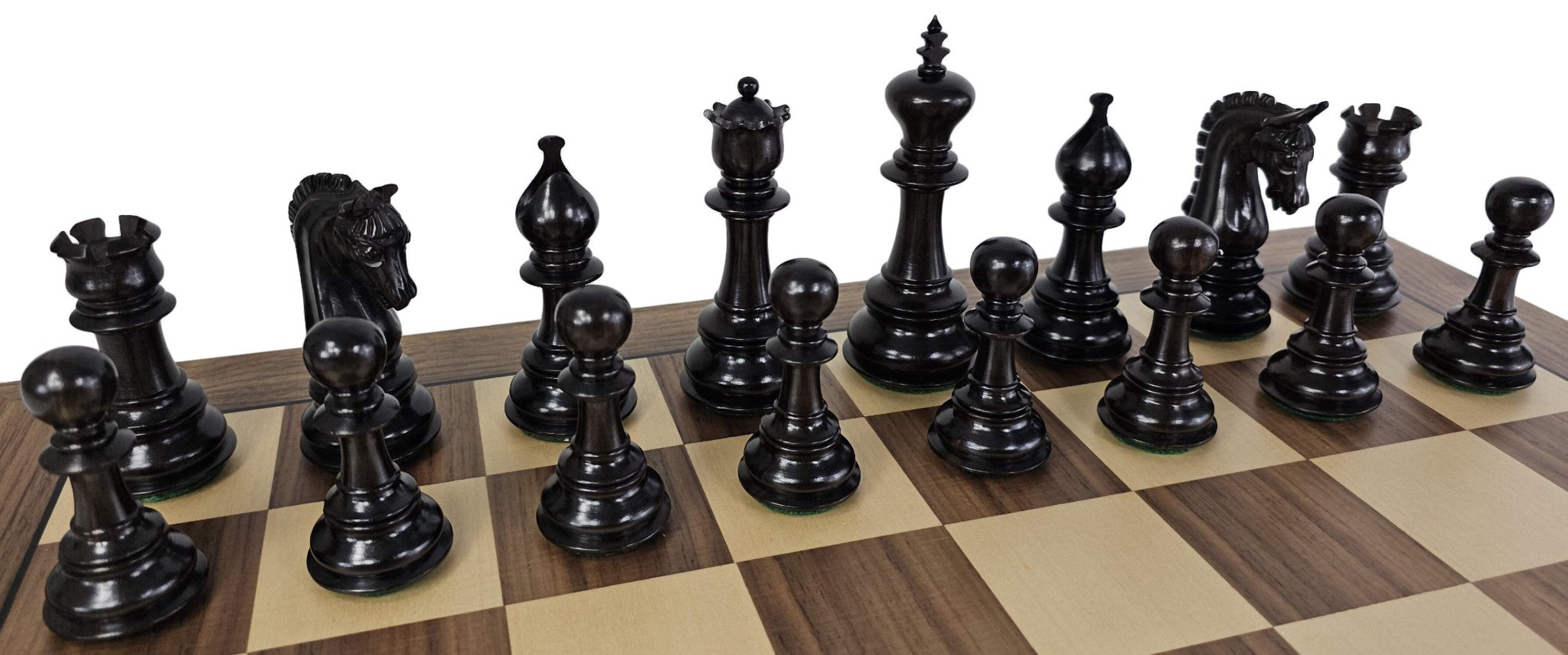 4Q Ebony  Boxwood Large 4 3/8 Staunton LUXURY Chess Set w/ 20 1/2" Walnut Board