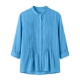 thumbnail image 6 of CHGBMOK Women's Fall Tops Crew Neck Long Sleeve Shirts with Button Down Casual Pleated Blouses, 6 of 6