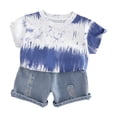thumbnail image 2 of Zpanxa Ensemble 2 Pcs pour Filles, Haut à Manches Courtes à Col Rond Teinture sur Nœuds et Short Déchiré, 2-3 Ans, 2 of 7