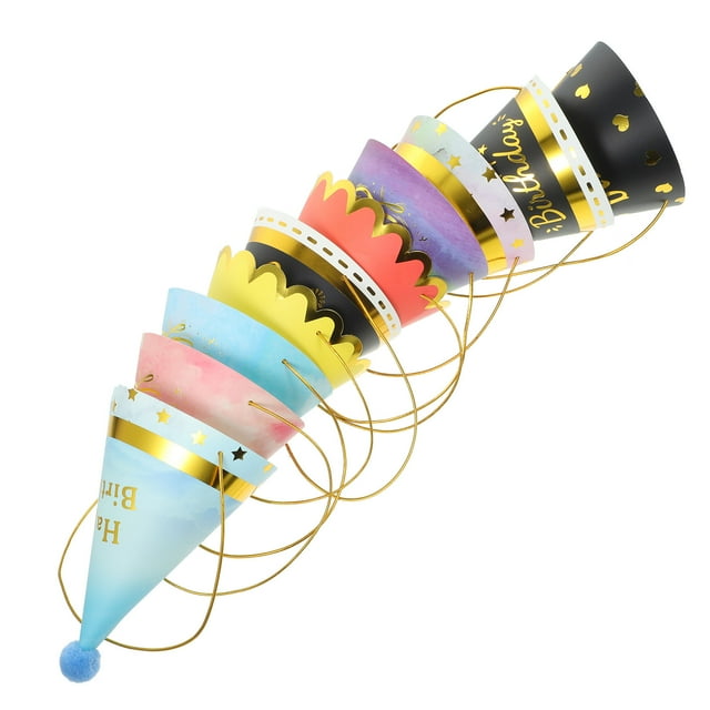 unbranded 10Pcs Party Cap Birthday Hat Paper Material Durable Assorted Colors for Celebration