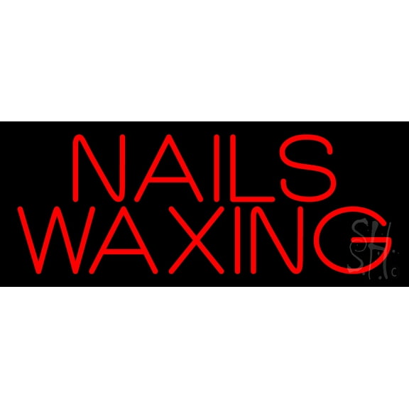 Red Nails Waxing LED Neon Sign 13 x 32 - inches, Black Square Cut Acrylic Backing, with Dimmer - Bright and Premium built indoor LED Neon Sign for Spa interior decor and storefront.