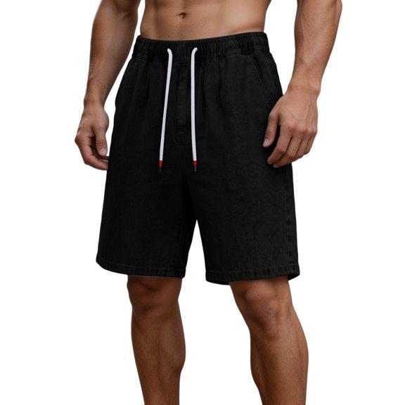 KeShDi Plus Size Jeans Shorts Mens Shorts Gym Shorts Summer Denim Shorts Men's Summer Style Loose Straight Tube Black L