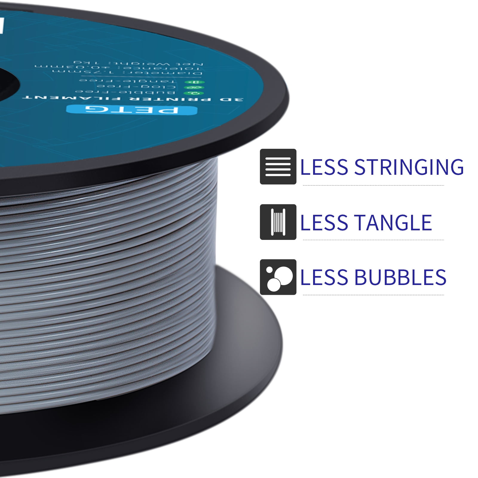 GEEETECH Grey PETG Filament 1.75mm, Upgrade Stronger Toughness Printing Consumables, 10kg (22 lbs) Spool Fit Most FDM 3D Printer