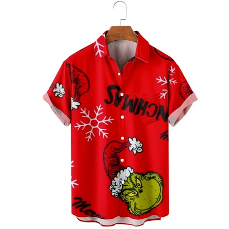 

Christmas Shirts Button Up with Pocket Tops for Men