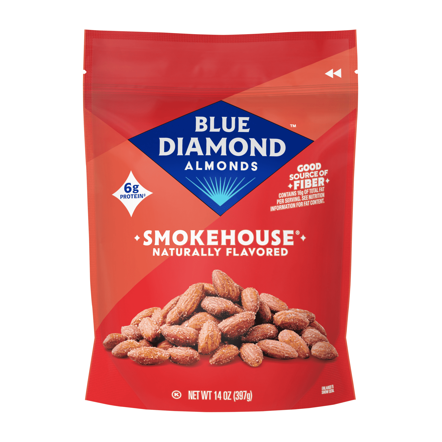 (6 pack) Blue Diamond Almonds, Smokehouse Flavored Snack Nuts Perfect for Snacking, 14oz Resealable Bag