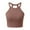 Khaki, variant on Women High Neck Cropped Tank Tops with Built in Bra Summer Ribbed Sleeveless Tops Trendy Slim Backless T Shirts Undershirts Blue M