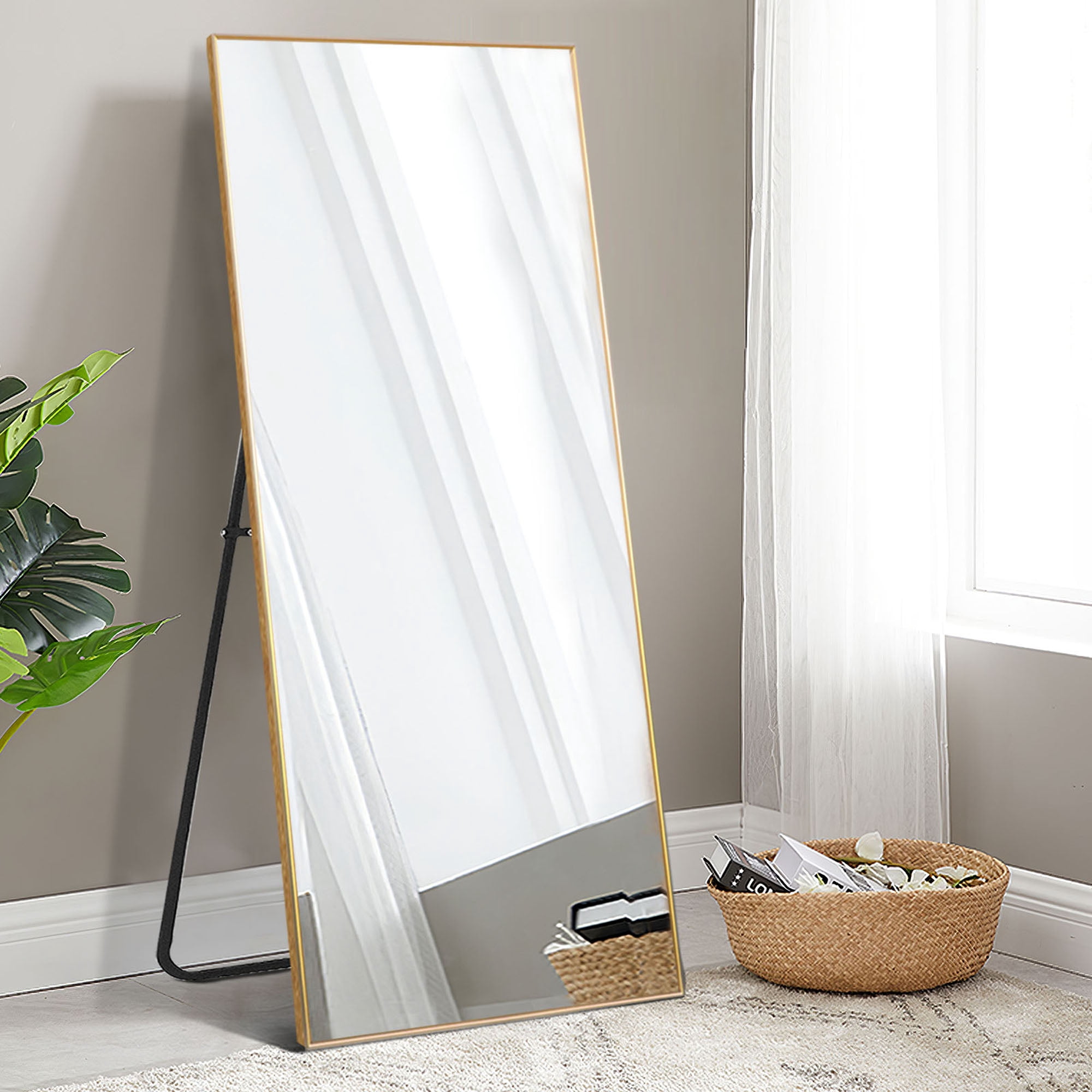 22" x 64" Gold Modern Floor Mirror