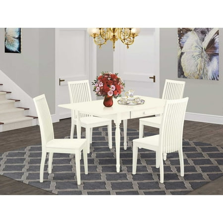 East West Furniture Dining Room Set Linen White MZIP5-LWH-W