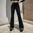 thumbnail image 2 of Summer New Dark Flared Pants Women's Temperament Suede Embossed Design Casual Trousers Women, 2 of 2