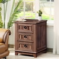 thumbnail image 3 of Joaxswe Farmhouse Side Table with Charging Station, 3 Drawer Nightstand for Bedroom, Adult Bed Side Table Cabinet, Brown, 3 of 8