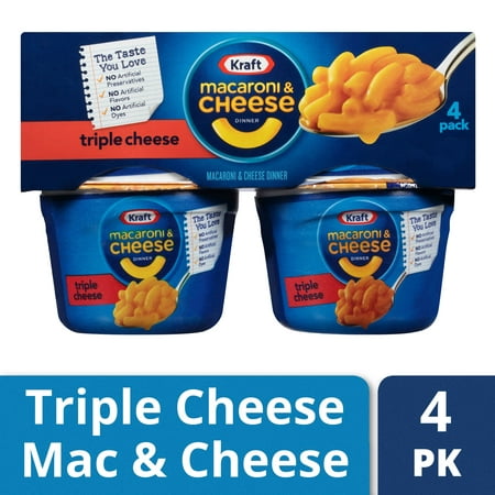 (2 Pack) Kraft Easy Mac Macaroni & Cheese Dinner Triple Cheese Flavor, 4 - 2.05 oz Microwavable (Best Cheese Combo For Mac And Cheese)