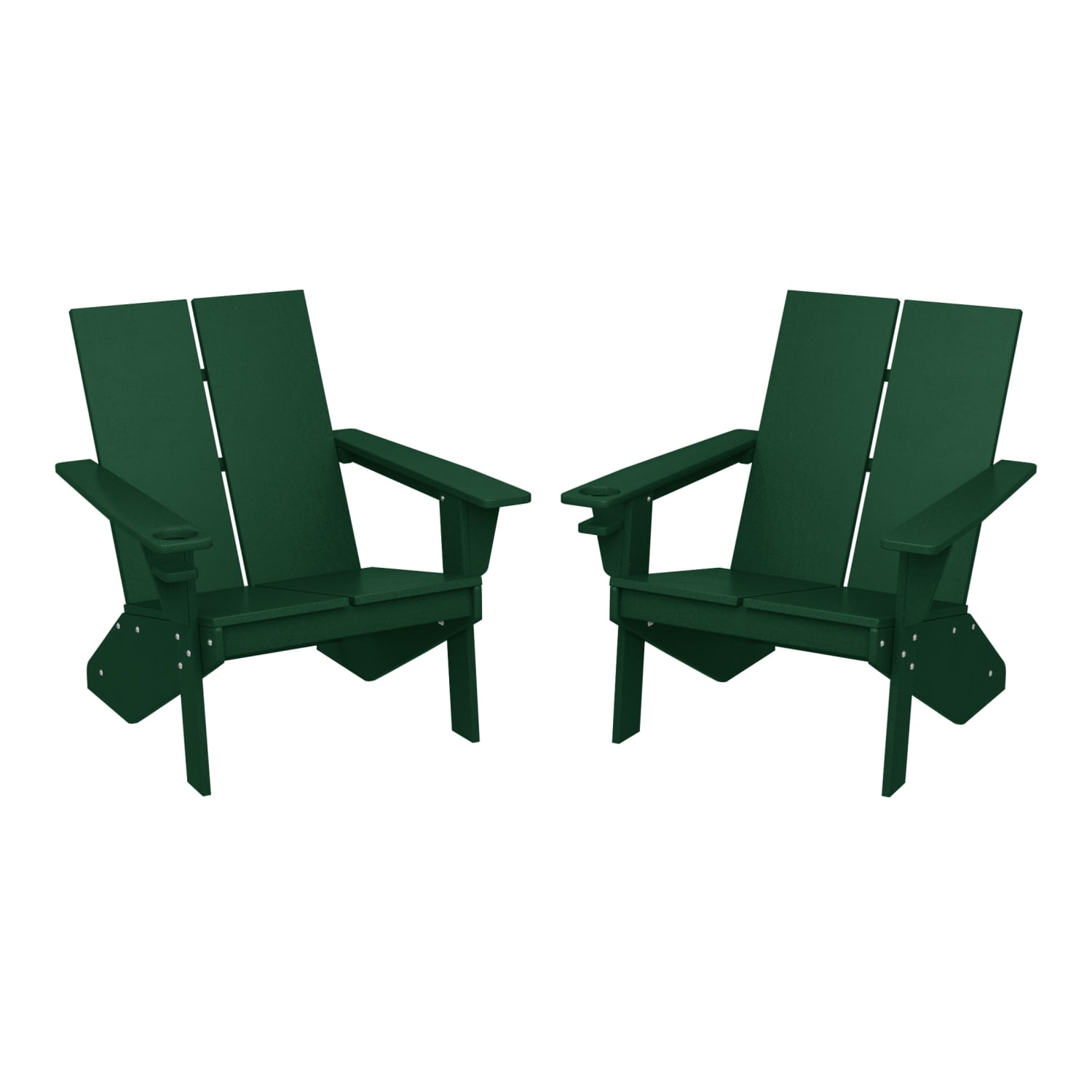 WestinTrends Riviera Outdoor HDPE Modern Adirondack Chair with Cup Holder (Set of 2), Dark Green