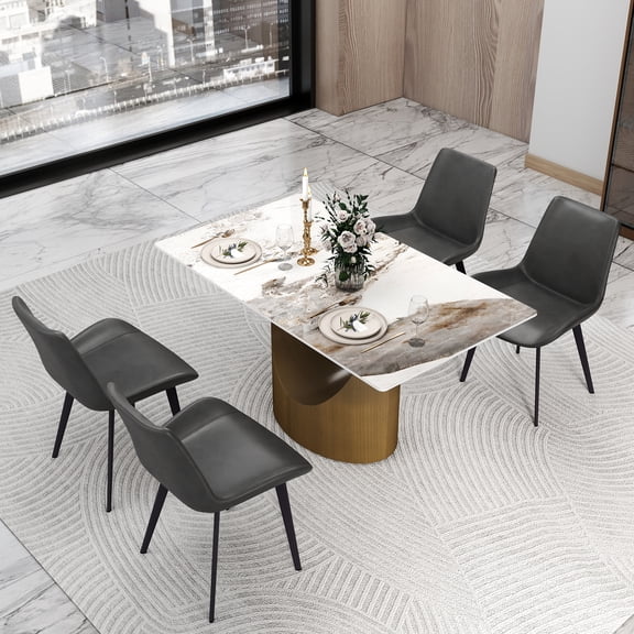 bokifol Dining Table for 4 6 People,Rock Table,Rectangle Furniture with Heavy Duty Legs,Modern Kitchen Table for Home,Dining Room,White