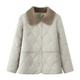 thumbnail image 6 of Women's Winter Thin Warm Jacket Coat Outerwear, Thermal Lightweight Casual Long Sleeve, Windproof Puffer Jacket for Cold Weather, Holiday Gift | CSEONE,Beige XL, 6 of 7