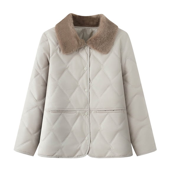 CHGBMOK Women's Plus Size Short Quilted Padded Coat Collar Snap Button Warm Winter Jacket Solid Color Casual Loose Outerwear