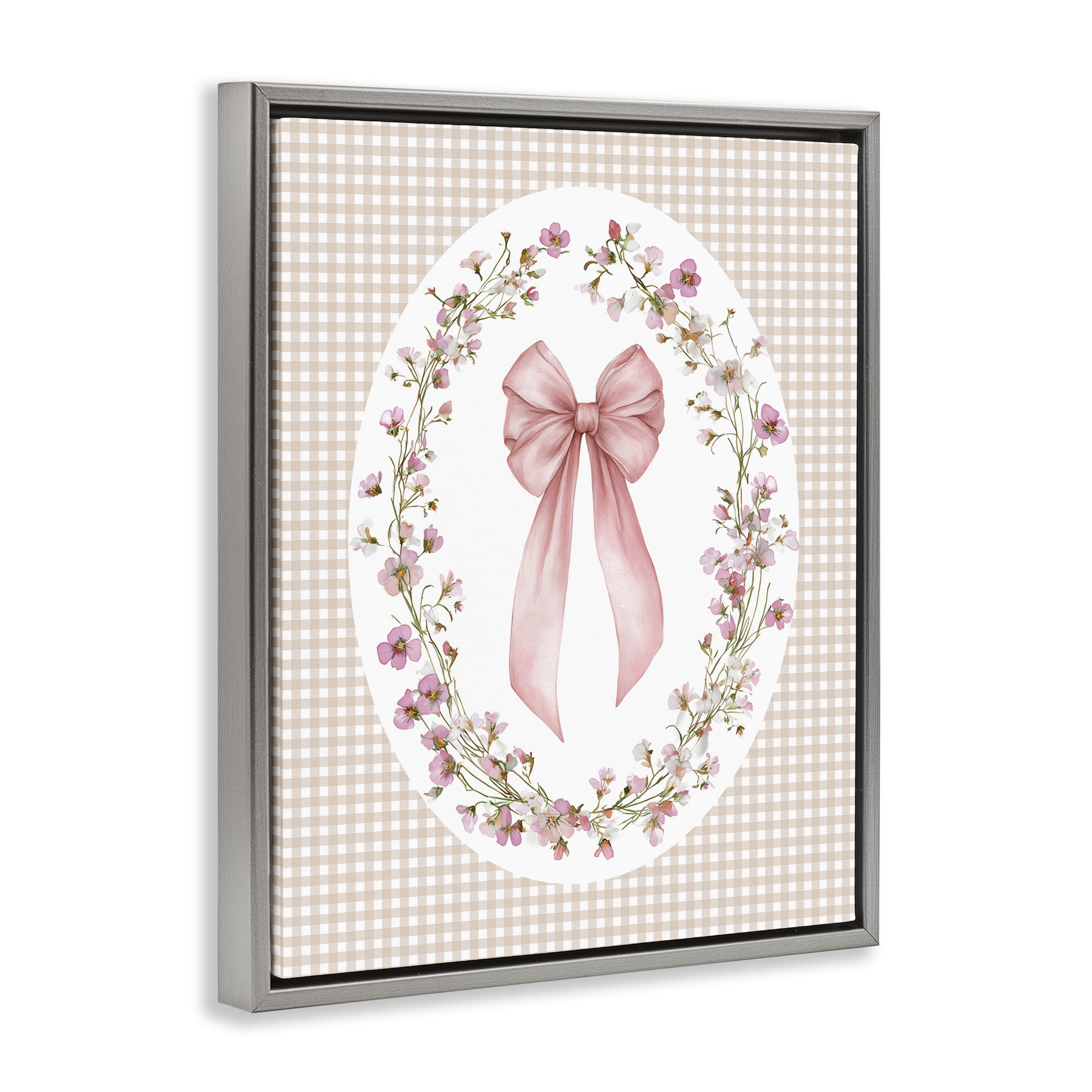 Stupell Industries Feminine Gingham Bow Gray Framed Floater Canvas Wall Art, design by Christine Simpson Art