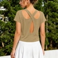 thumbnail image 4 of Purcolt Womens Crop Athletic Tops Lightweight Casual Crewneck Short Sleeve Cross Cut Out Back Shirts Comfort Loose Fit Sport Tee Shirt for Workout Running Gym, 4 of 8