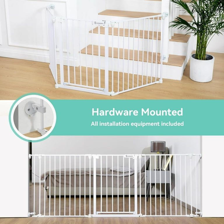 YUNWEN 80 Extra Wide Baby Gate Dog Gate for House Stairs Doorways Fireplace Auto Close Pet Gate with Door Walk Through 3 Metal Panels Hardware Mounted Baby Fence Indoor Outdoor 30 Tall White