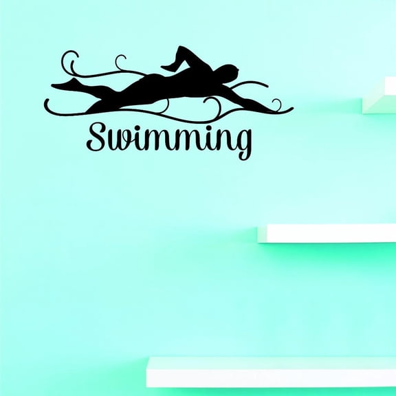 Custom Decals Swimming Wall Art Size: 20 X 40 Inches Color: Black