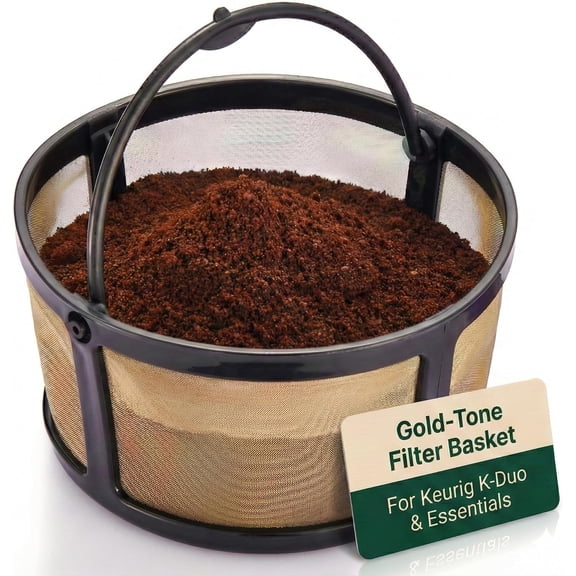 Reusable Keurig Mesh Coffee Filter Basket for K Duo, K-Duo Essentials, Keurig Duo Hot & Iced Coffee Makers by PureHQ – Refillable Gold Tone Carafe Filter for Ground Coffee