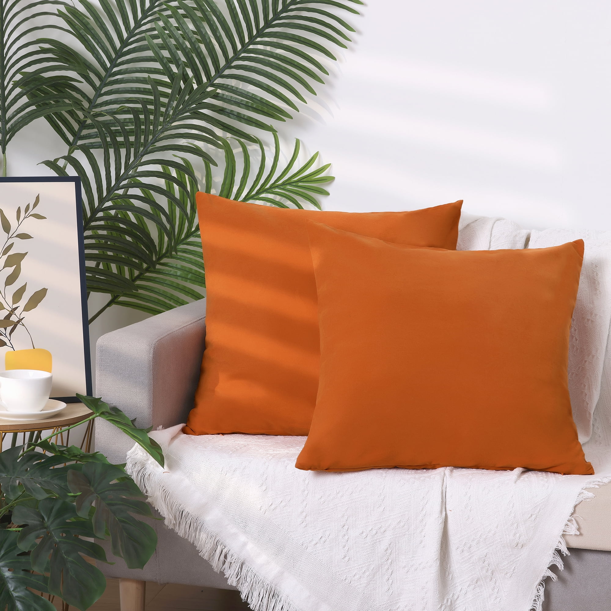 Unique Bargains 4 Pcs Solid Color Pillowcases Hidden Zipper Pillow Covers Orange 20" x 20"