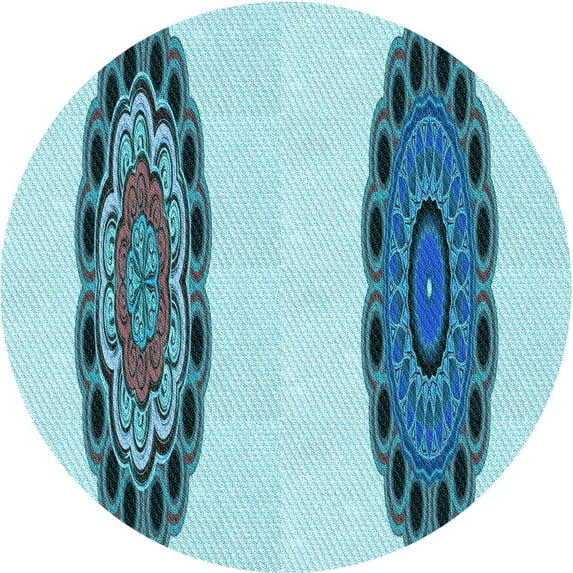 Ahgly Company Machine Washable Indoor Round Transitional Glacial Blue Ice Blue Area Rugs, 8' Round