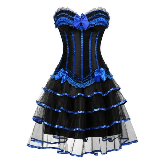 NMMUED 2 PCS Gothic Dress Corset Dress for Women Womens Halloween Apparel Halloween Clothes for Women Corsets with Tutu Skirt Midi Dress Gothic Outfits for Women Blue L