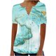 thumbnail image 2 of ICHUANYI Clearance Women's Summer V-Neck Print Casual Loose Top Short Sleeve Button Blouses Tops(Sky Blue, L) ICHUANYI WER2023081013209, 2 of 5