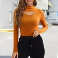thumbnail image 2 of VNKIDY Women's Solid Color Long Sleeve Turtleneck T Shirts Hollow Out Decor Ribbed Slim Fit Pullover For Casual Daily Office Street Wear Cozy Tops, 2 of 5