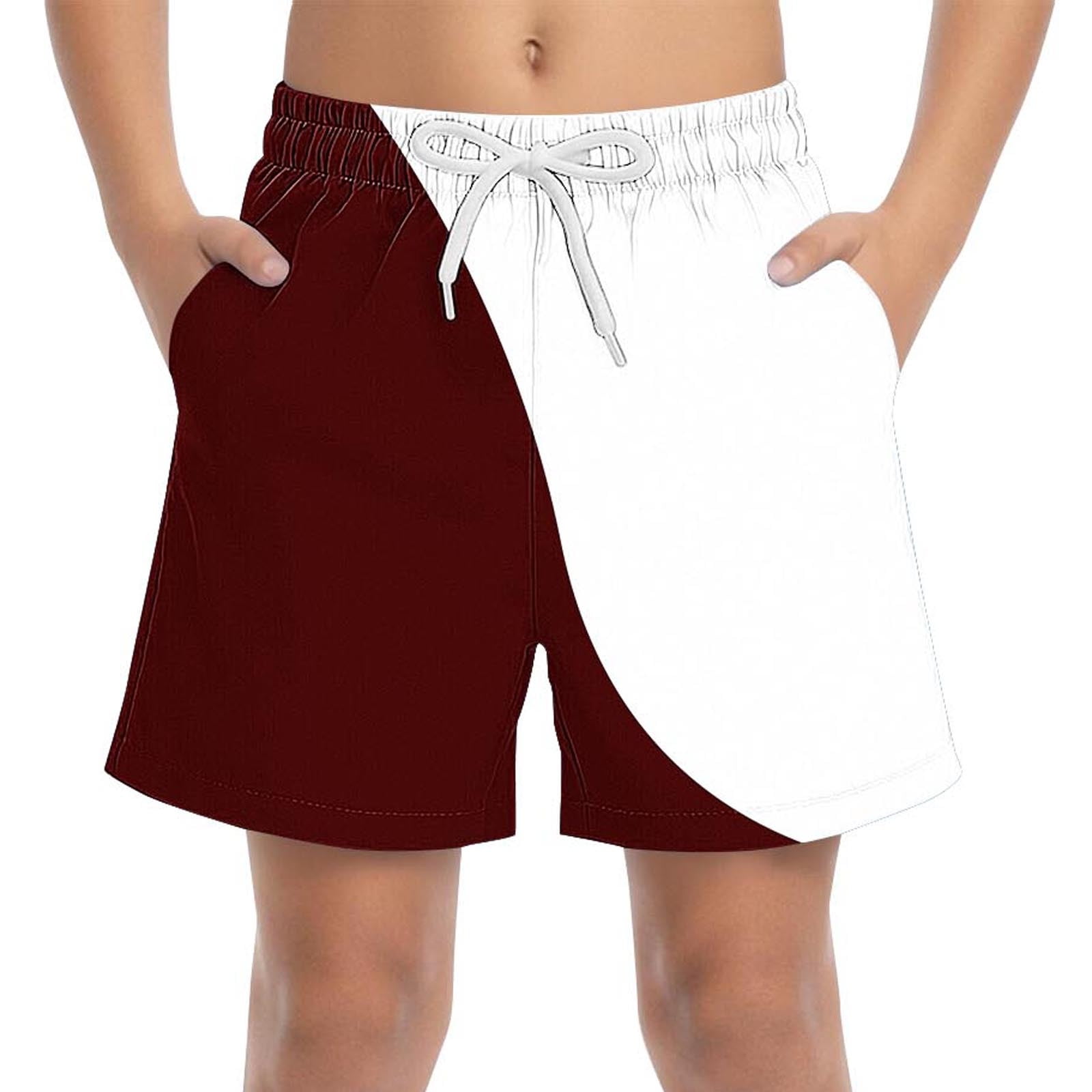 StSilkitty Boys Girls Workout Shorts Color Block Mid Waist Drawstring Elastic Wide Leg Athletic Shorts with Pockets