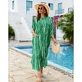 thumbnail image 3 of Edolynsa Casual Summer Women's Clothing Green Striped Outfit Button Down Kimono Cardigan Plus Size Swim Cover Up, 3 of 10