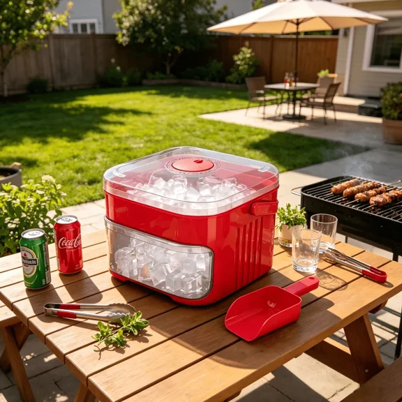 50-Cube Ice Maker With Easy Press Cap Large Capacity With Easy-Press Lid Household Ice Storage Ice Box Double-Layer Reusable