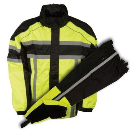 Kawasaki Leather Suit Milwaukee Leather Men's Black & Neon Green Rain Suit Water Resitant w/ Reflective Tape Neon Green ()