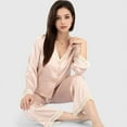 thumbnail image 7 of Lounge Women's Satin Pajama Set with Lace Trim and Button-Up Long Sleeve Top - Large, Pink, 7 of 7