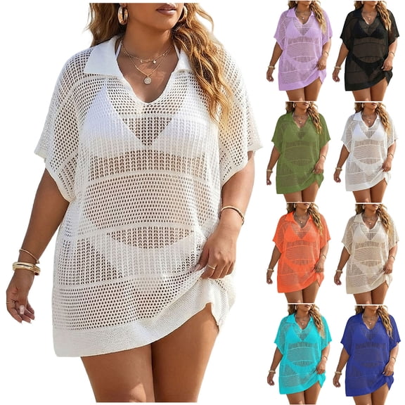 AGWOLF Swim Cover Up for Women Crochet Swimsuit Coverup V Neck Bathing Suits Cover Ups Summer Beach Coverups for Swimwear Women Black Free Size