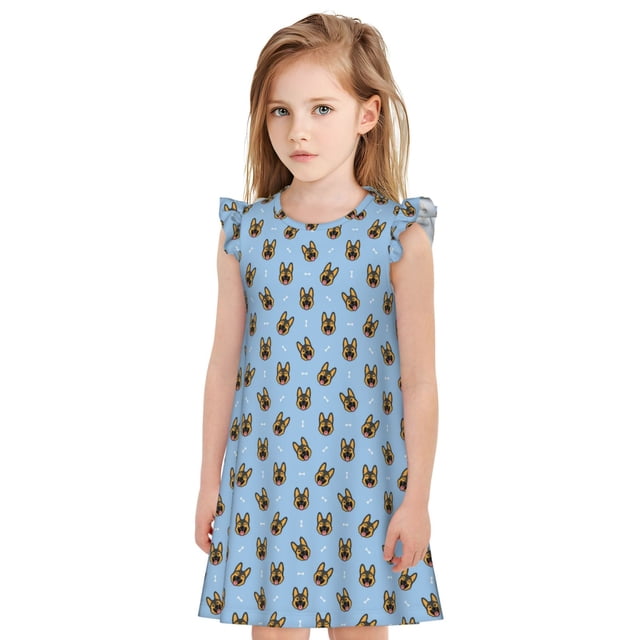 Balery German Shepherd Puppy Camisón de princesa para niñas, pijama de algodón con mangas abullonadas, suave y bonito.-XX-Large