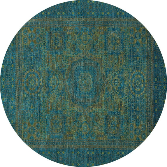 Ahgly Company Indoor Round Abstract Light Blue Modern Area Rugs, 8' Round