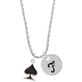 thumbnail image 1 of Delight Jewelry Silvertone Card Suit - Black Spade Silvertone Script Initial Disc - F - Charm Necklace, 20"+3", 1 of 4