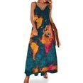 thumbnail image 1 of Vestido con mapa del Viejo Mundo, vestido largo moderno con mapa antiguo, cuello en V, estilo bohemio, para playa, tirantes, moda urbana, vestidos de gran tamaño, 1 of 7