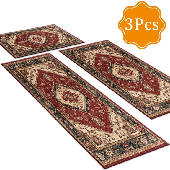 BlueDreamer Kitchen Rugs 3Pcs, Non Slip Kitchen Mats for Floor Waterproof & Stain Resistant Carpet Area Rug for Kitchen, Laundry Room, Hallway