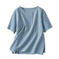 thumbnail image 4 of Womens Summer Tops Casual Fall Button Down V Neck Elegant Short Sleeve Fashion Daily Blouse, 4 of 5