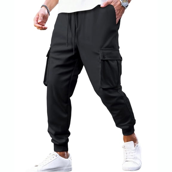 Guluxicc Men's Cargo Pants with Multi Pocket Elastic Waist Drawstring Jogger Trousers for Running Everyday Fall Winter