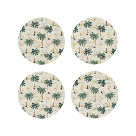 

Coasters Set of 4 - Palm tree_AC Drink Coasters for Tabletop Protection Leather Coasters for Living Room Decor and Housewarming Gift Round Shape