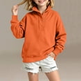 thumbnail image 4 of Mifsaly Kids Girls Sweatshirt Half Button Pullover Sweatshirts Mock Neck Long Sleeve Loose Fit Casual Fall Winter Tops Orange,160, 4 of 9