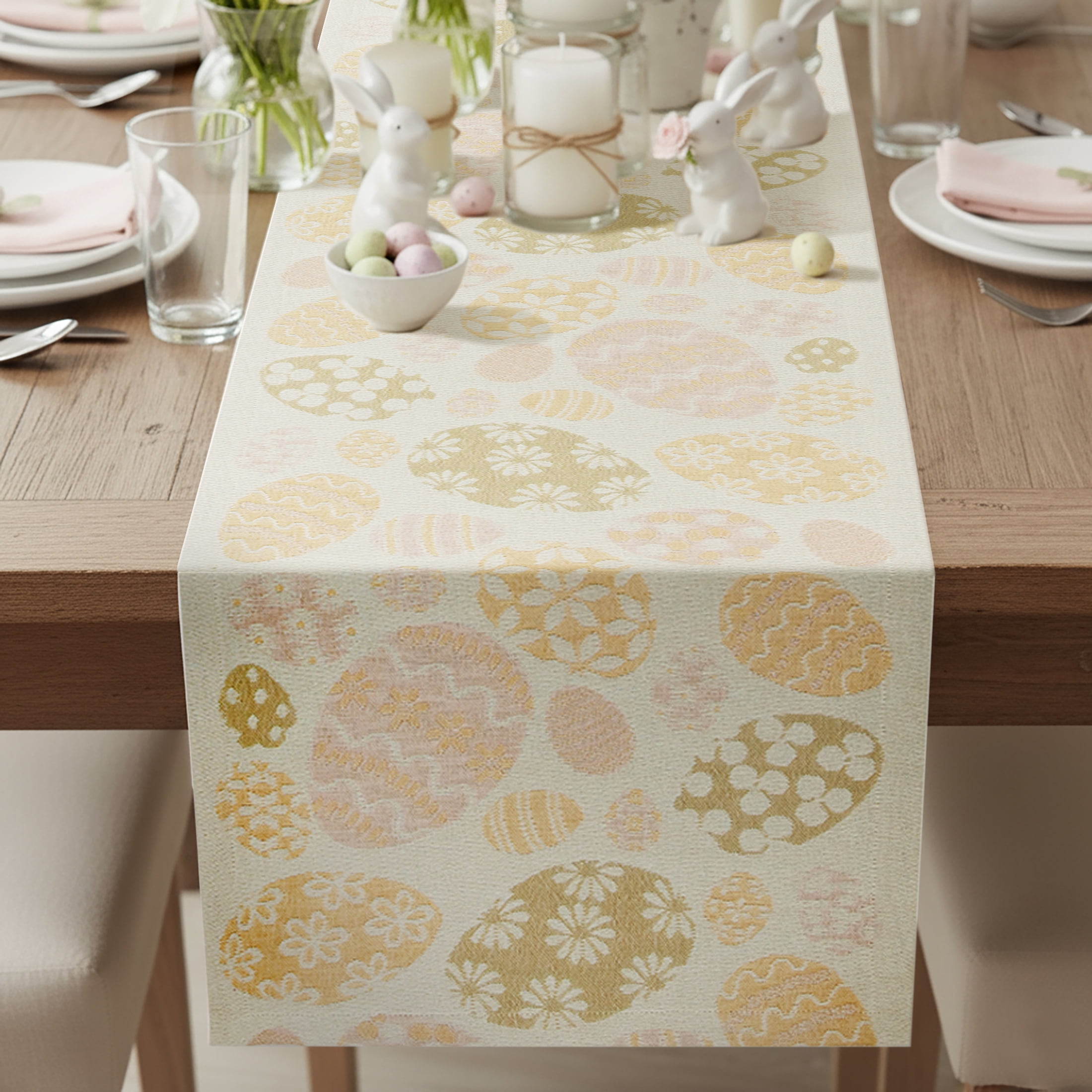 Easter Egg Table Runner - 14" x 90" - 100% Cotton, Multi-color