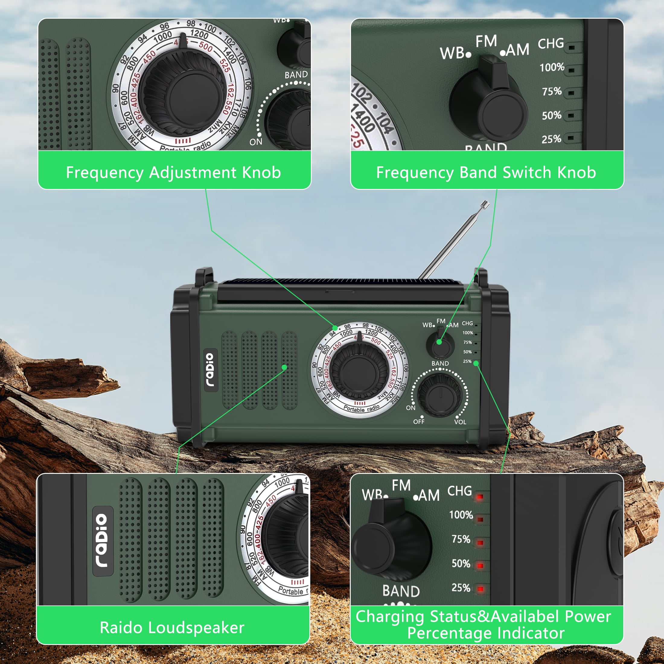 Skyhot 10000mAh Portable Hand Crank Solar Emergency Weather Radio with NOAA/AM/FM/Type-C USB Charging Radios/LED Reading Light/SOS/Compass for Outdoor Camping/Hiking/Travelling