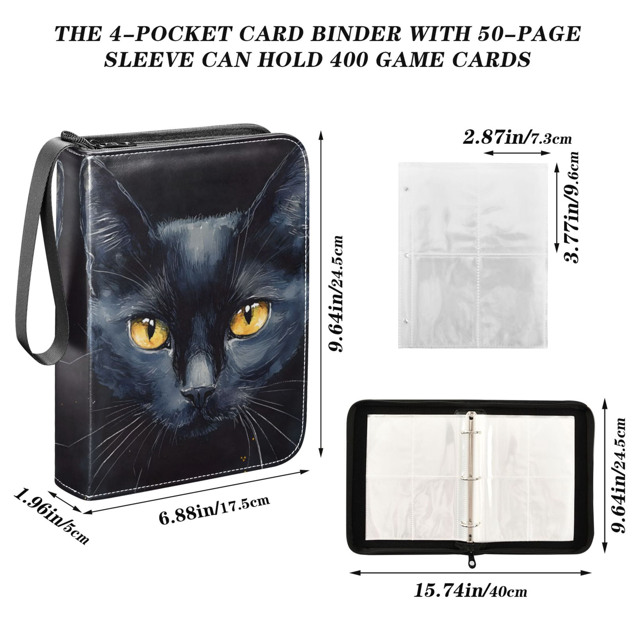 ALAZA Cool Cat Trading Card Binder 4 Pocket Cards Collection Album 400 Folder Holder