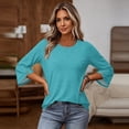 thumbnail image 7 of Qwertyu Womens Top 3/4 Sleeve T-shirts for Women Casual Crew Neck Three Quarter Length Sleeve Solid Fashion Loose Pullover Cyan XL, 7 of 7
